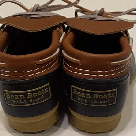 LL Bean Blue Brown Low Duck Boots Shoes Womens Sz 7 N Waterproof Rubber USA - Picture 3 of 9